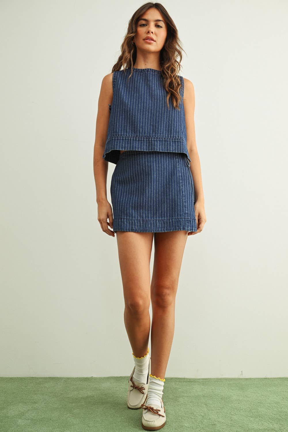 Pinstriped Denim Ärmellos Top