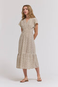Scallop Baumwolle Trim Midi Kleid