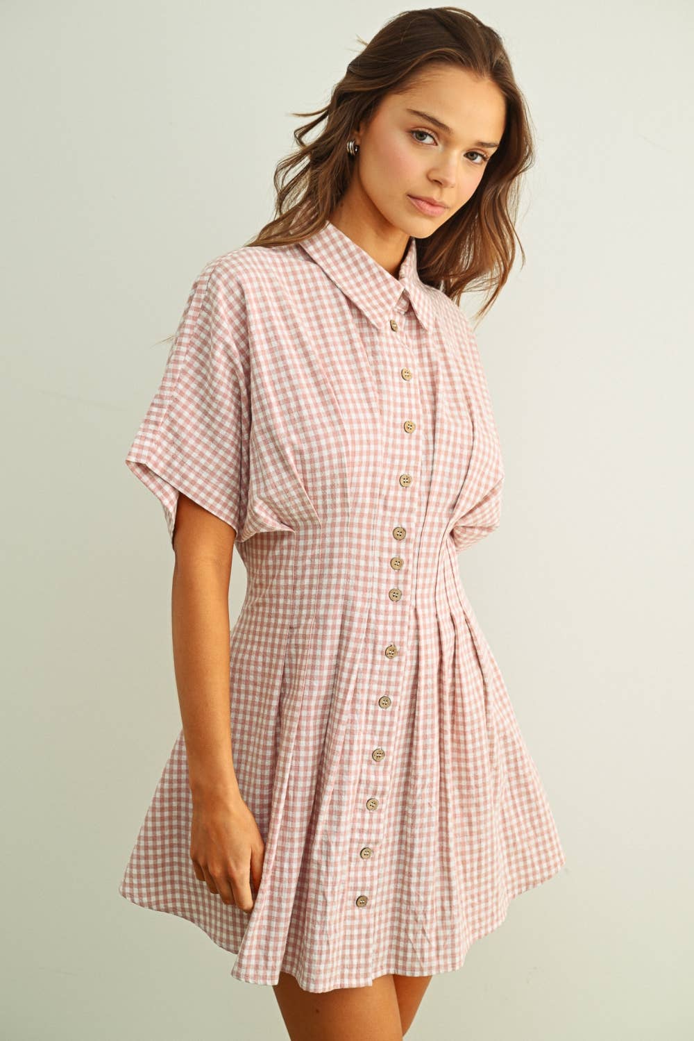 Gingham Patterned Shirt Kleid