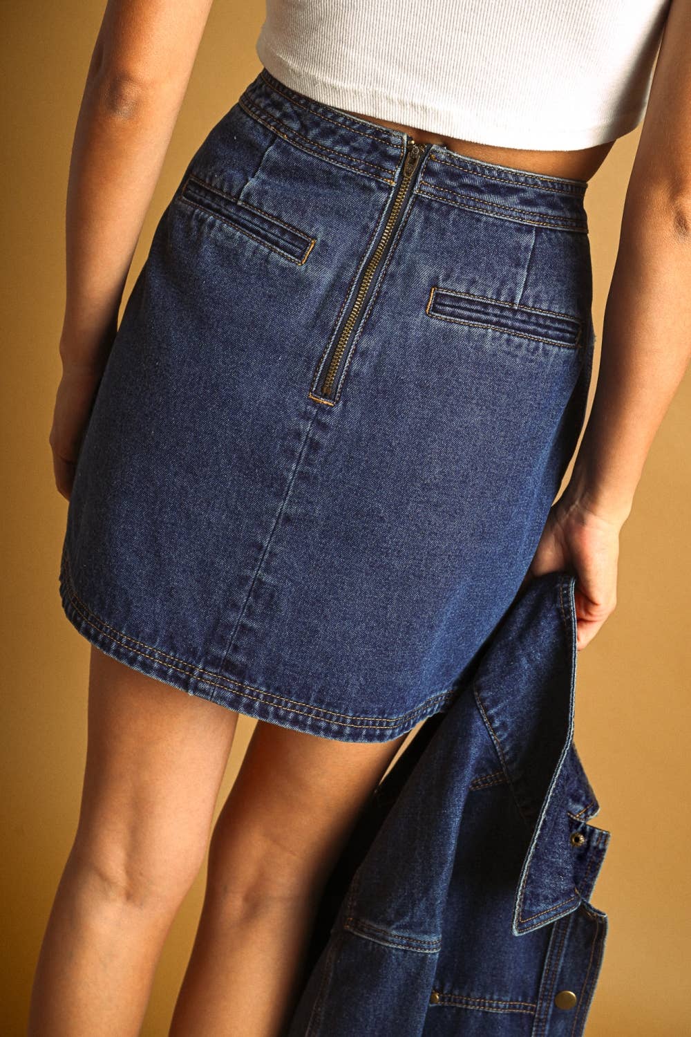 Knopffront Detaillierter Indigo Denim Rock
