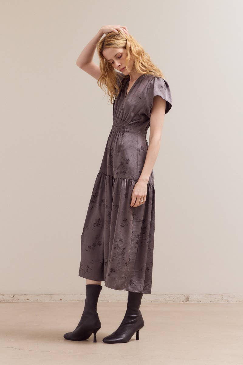 Gedrucktes Ruffle Midi Kleid