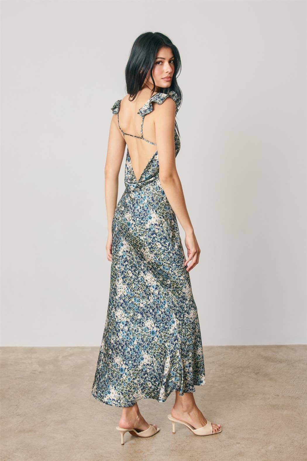 Blumen Flutter Schulter Maxi Kleid