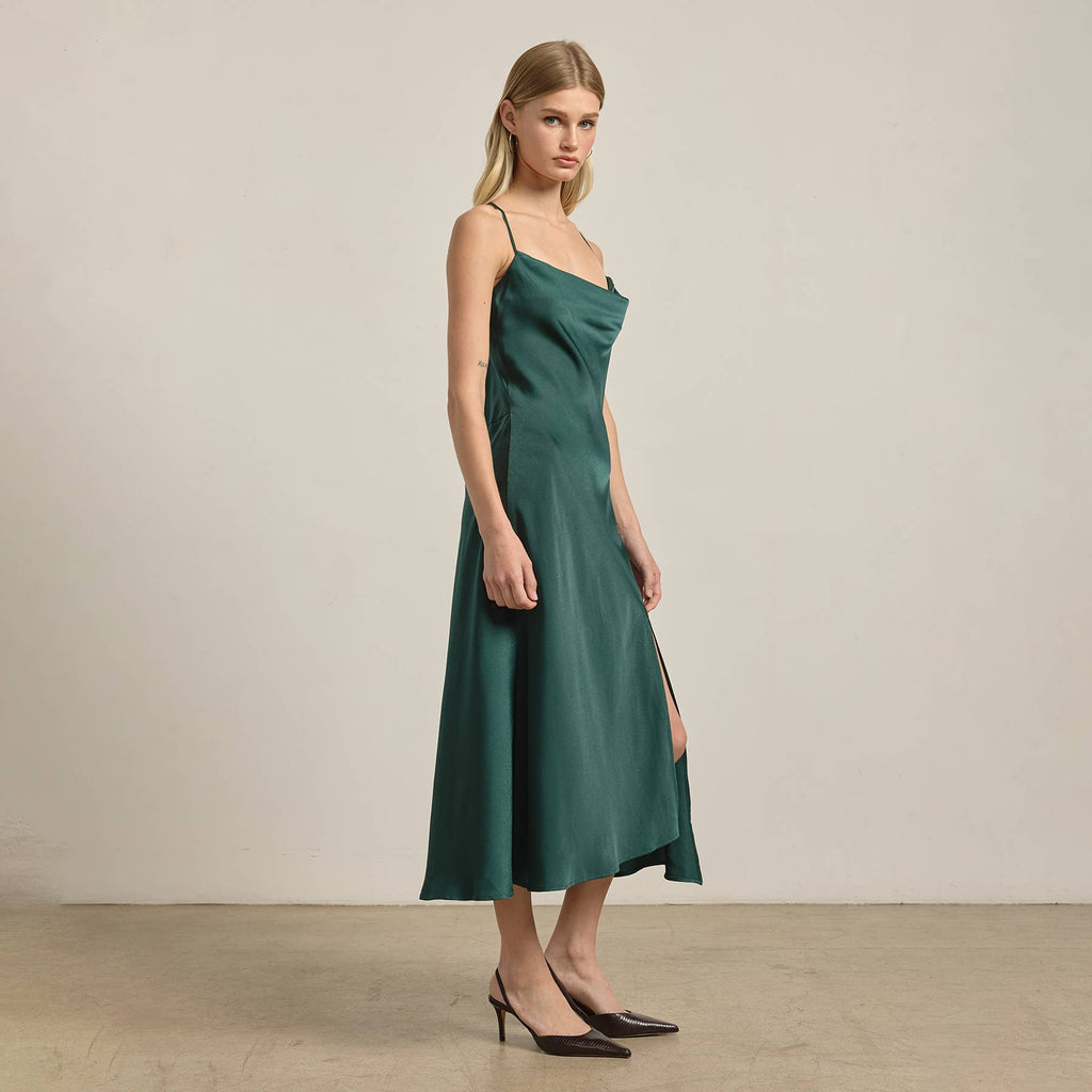 Satin Drape Slip Kleid