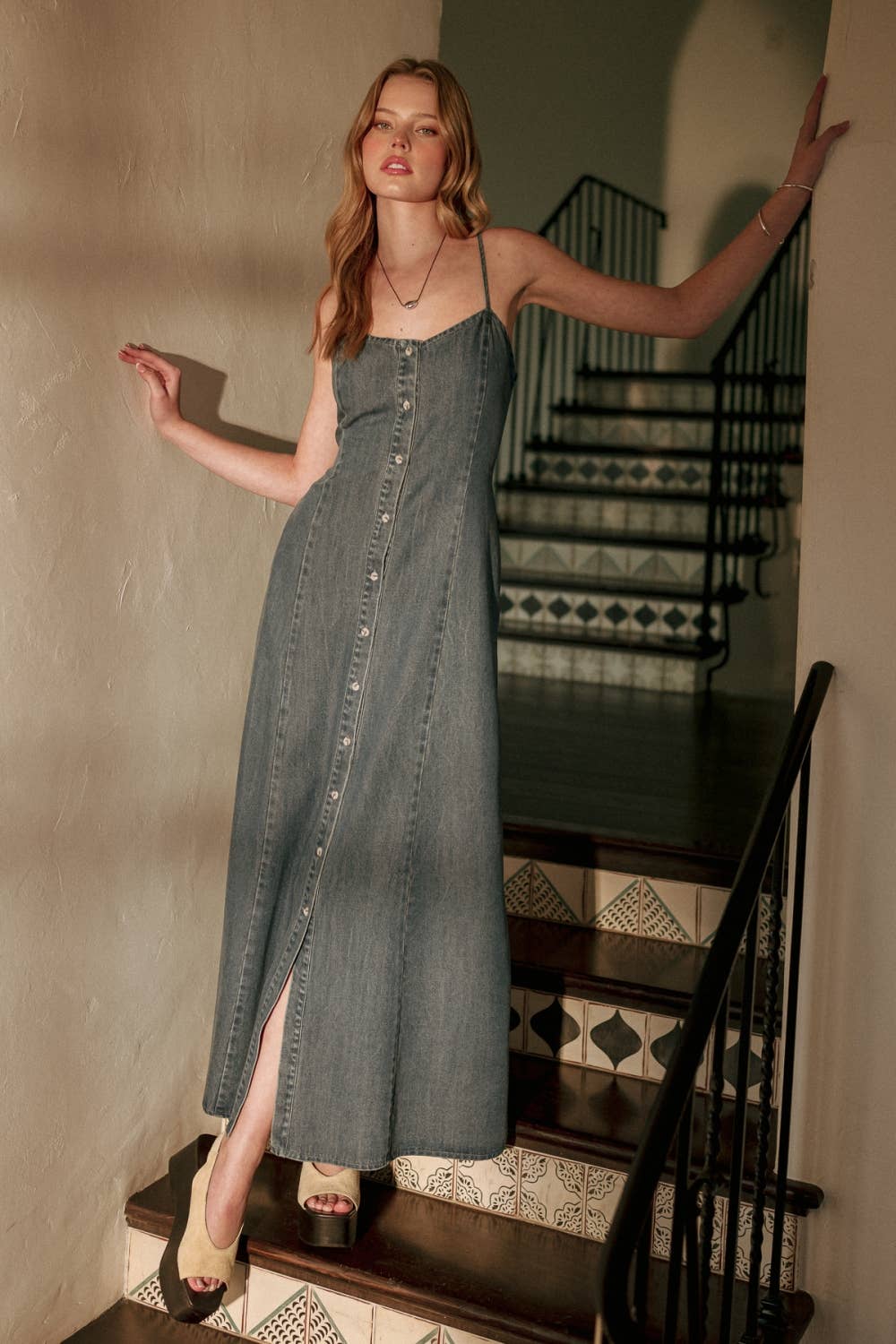 Knopffront Tencel Maxi Kleid