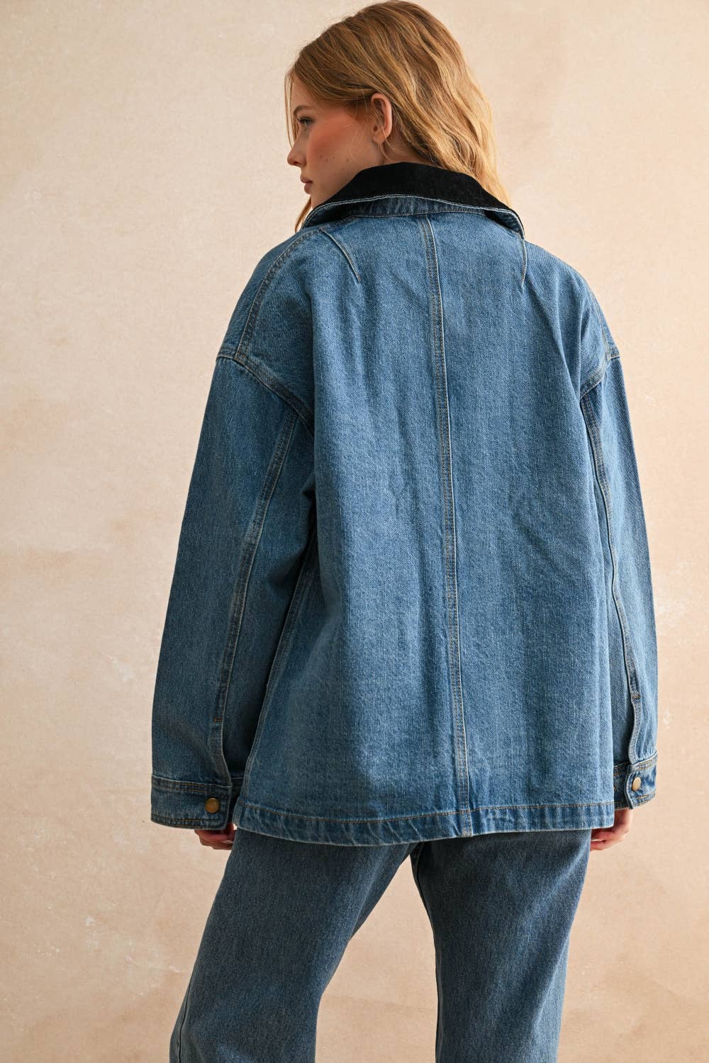 Corduroy Collar Denim Utility Jacke