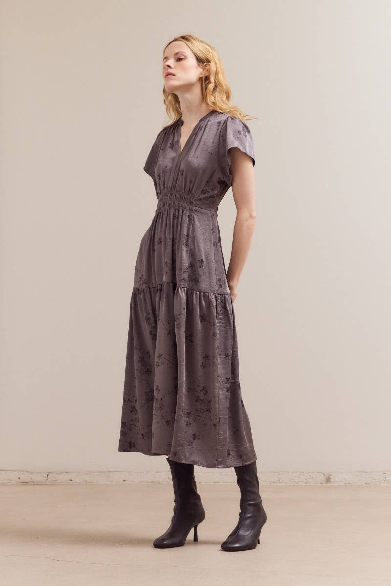 Gedrucktes Ruffle Midi Kleid