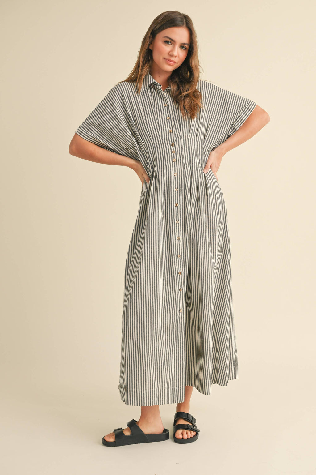 Striped Buttondown Shirt Kleid