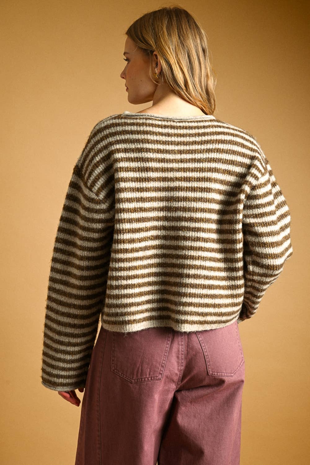 Striped Button Front Pullover Cardigan