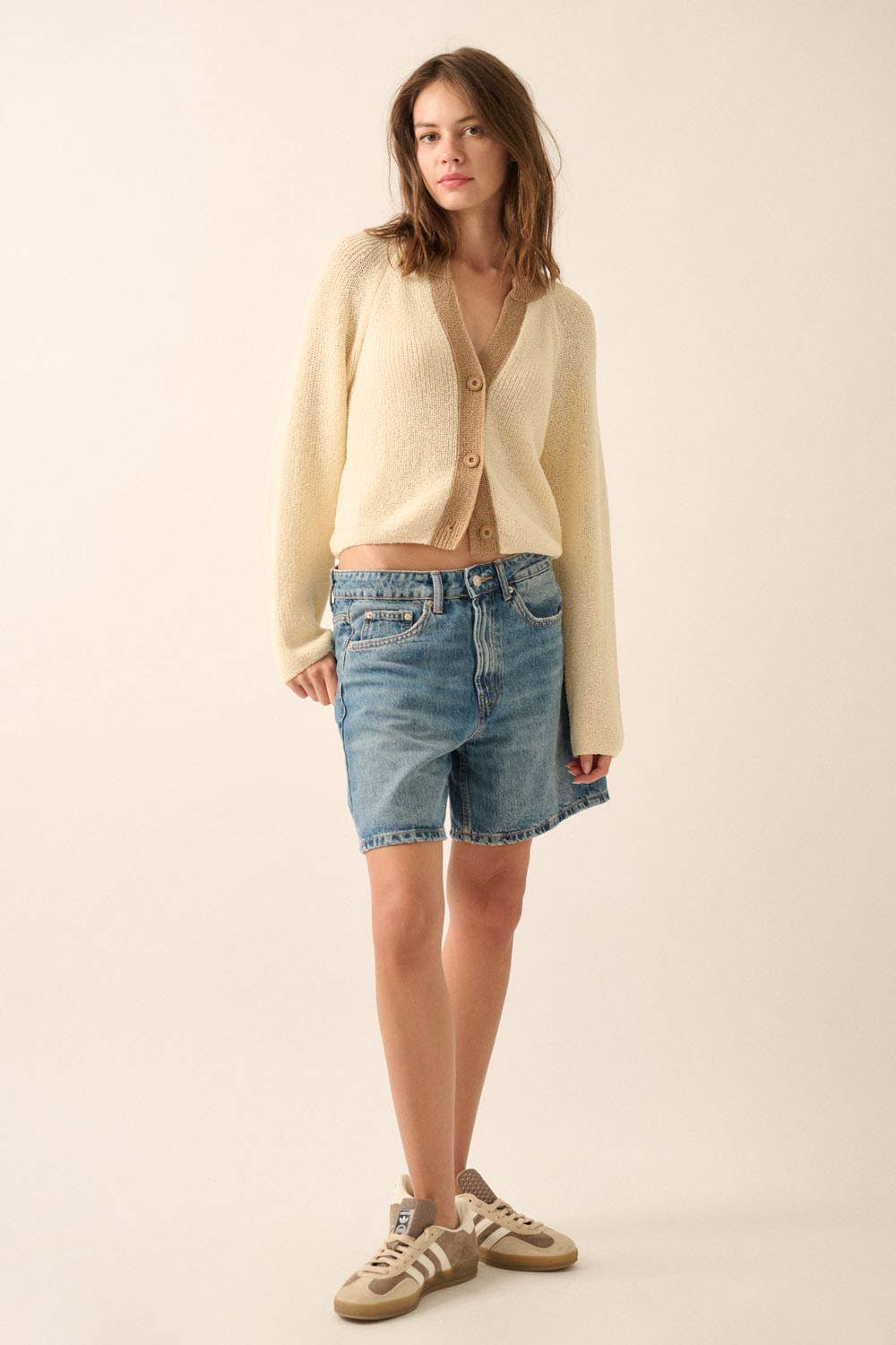 Ribbed Knit Kontrast Cardigan Pullover