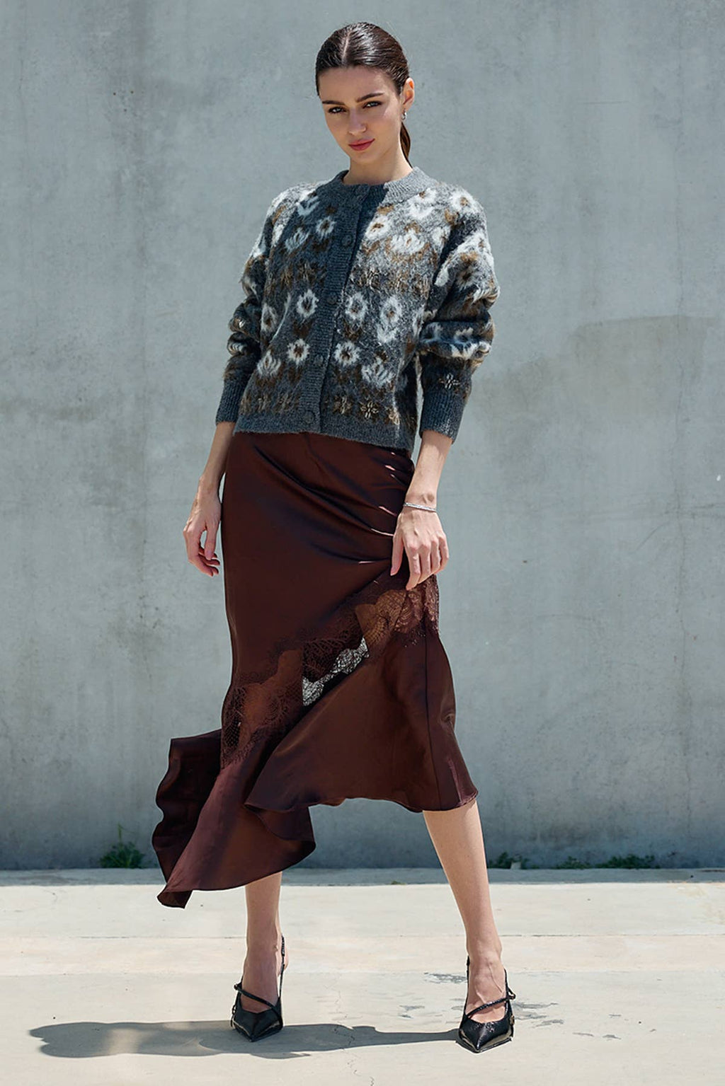 Fuzzy Nordic Blumen Diamond Knit Cardigan