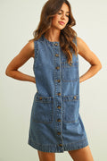 Ärmellos Button Front Wahres Denim-Kleid
