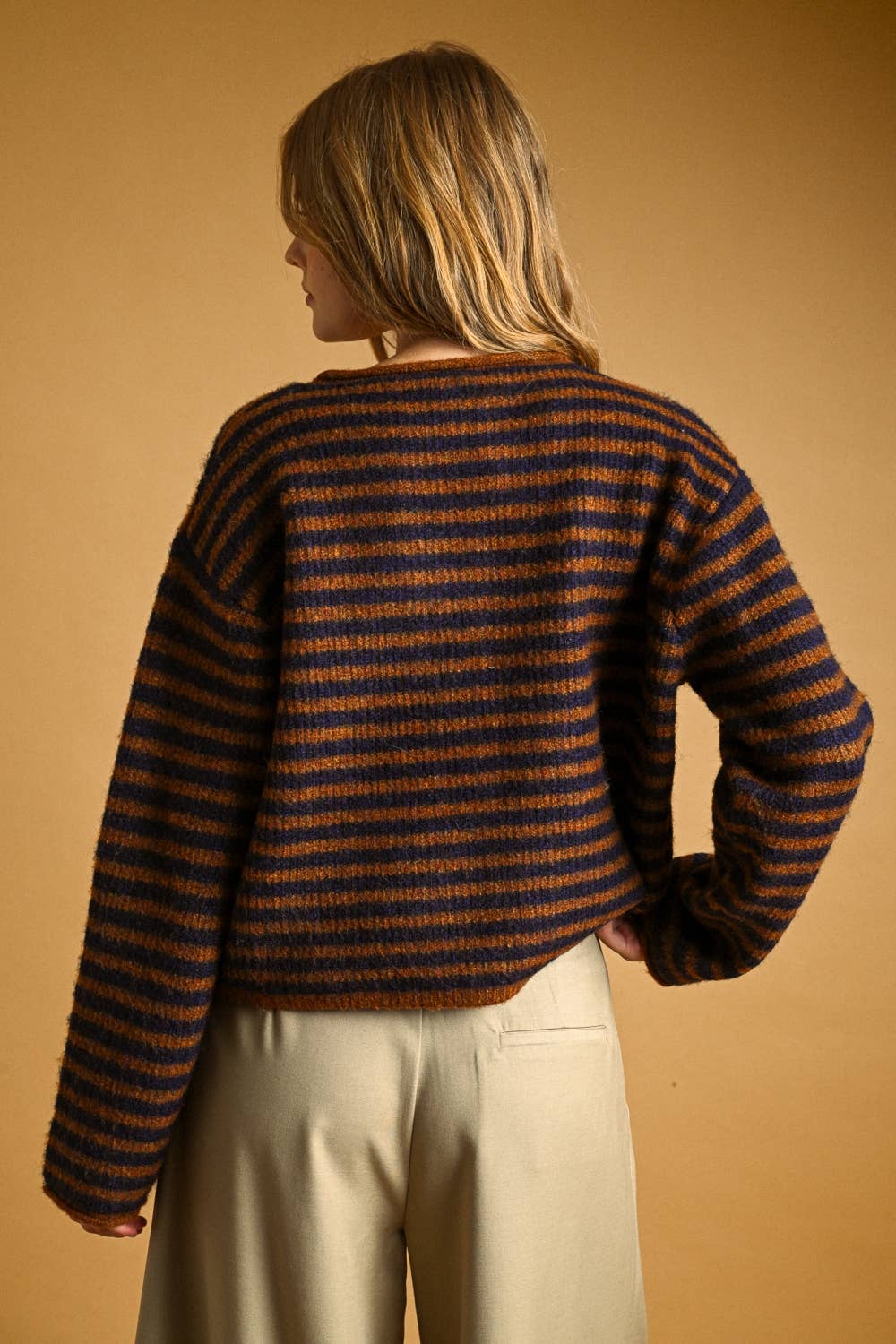 Striped Button Front Pullover Cardigan