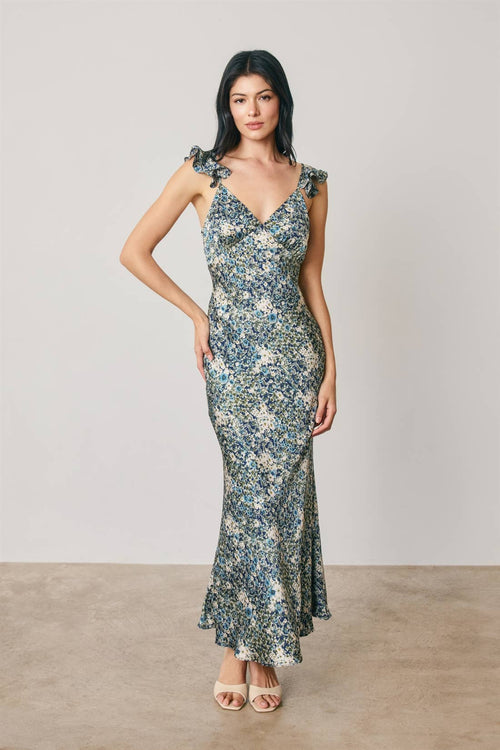 Blumen Flutter Schulter Maxi Kleid