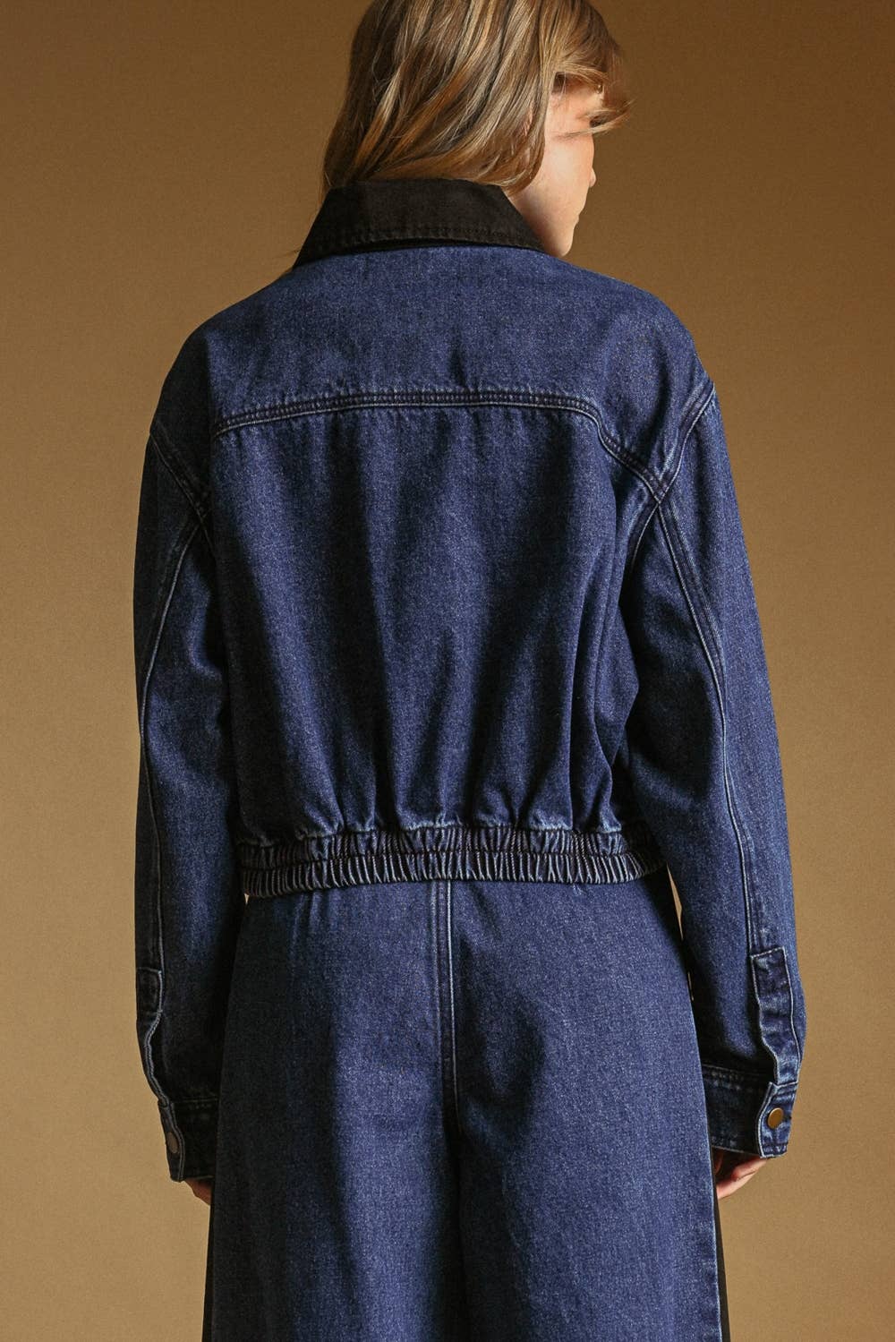 Kragenkontrast Zipper Front Bomber Denim Jacke