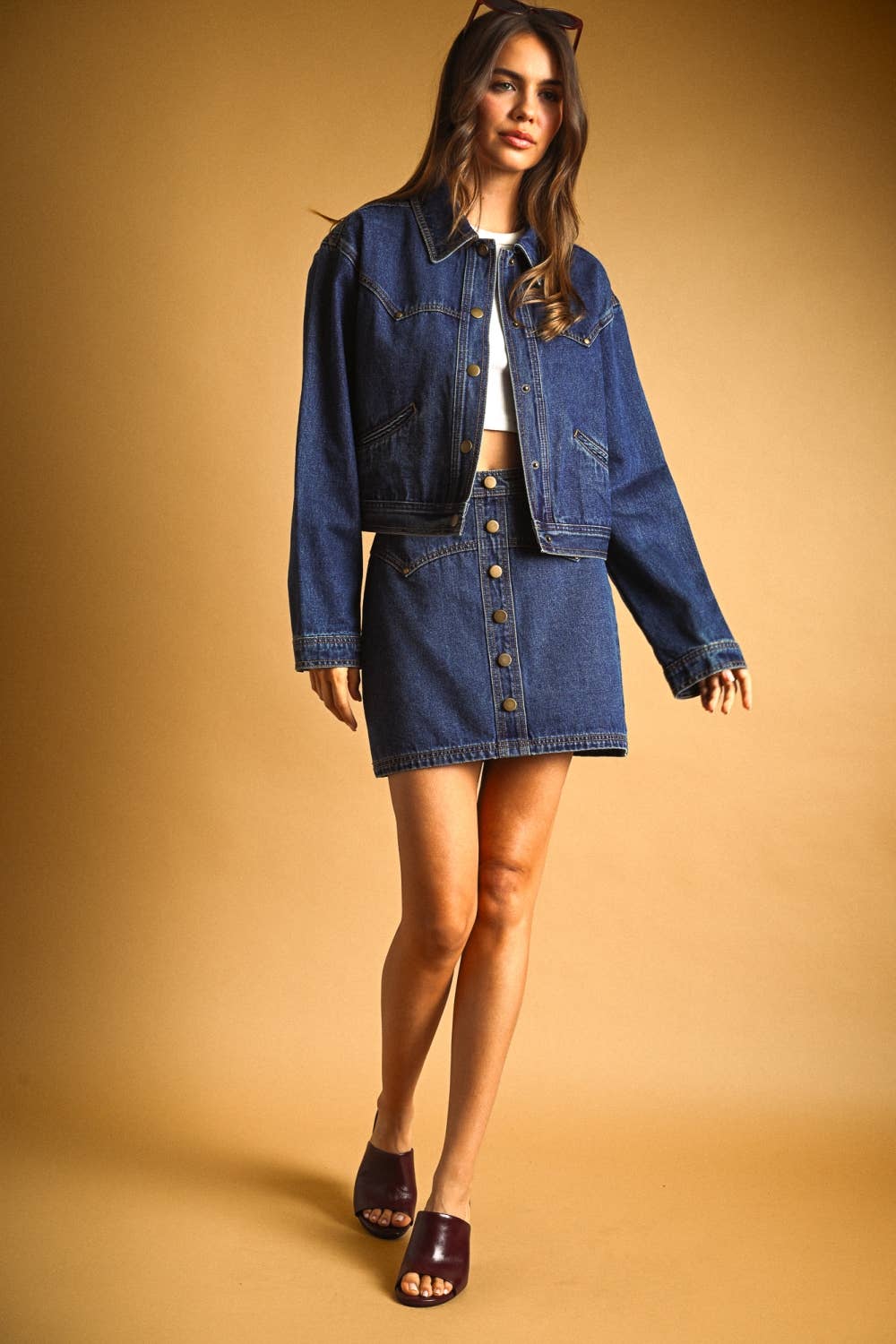 Knopffront Detaillierter Indigo Denim Rock