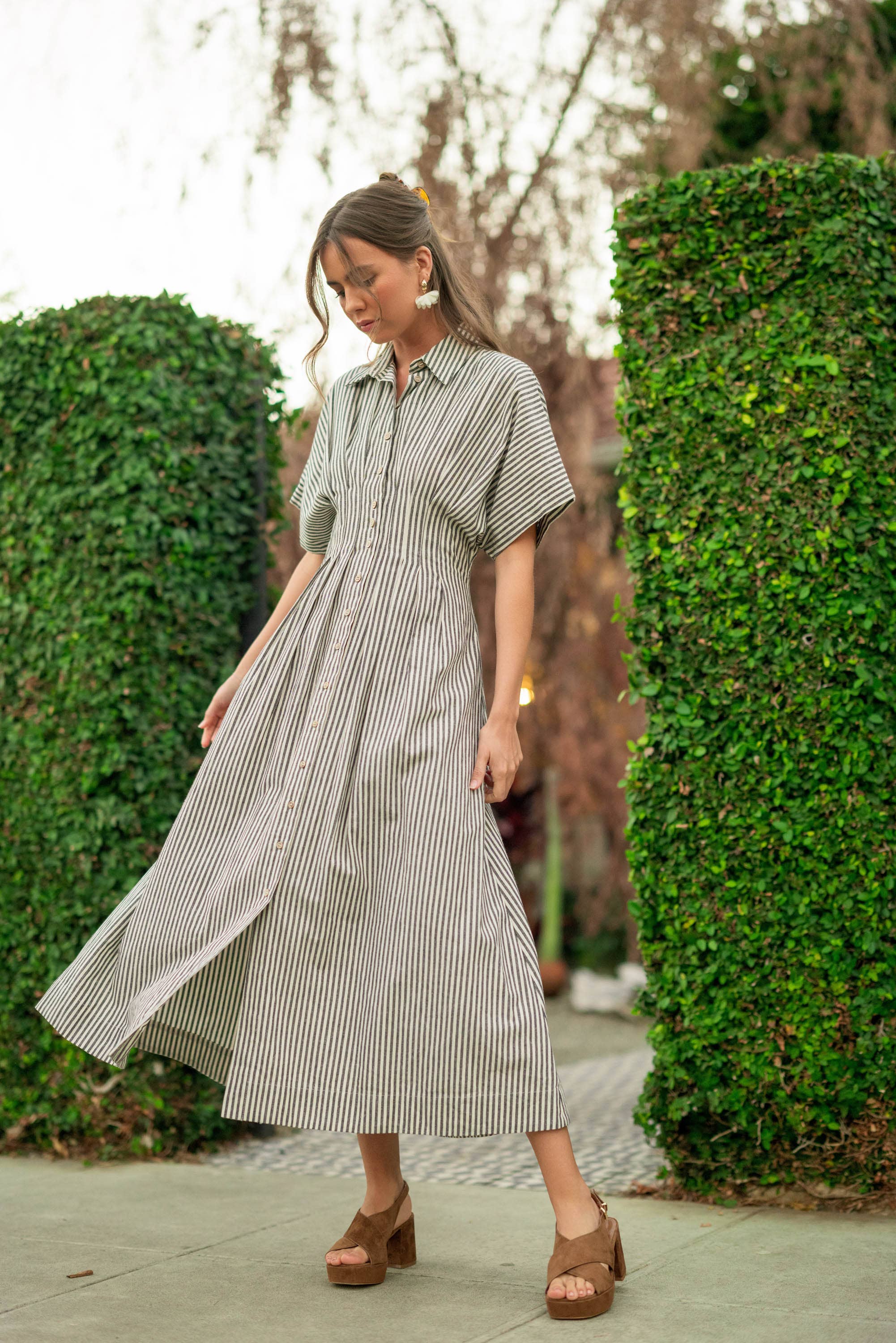 Striped Buttondown Shirt Kleid