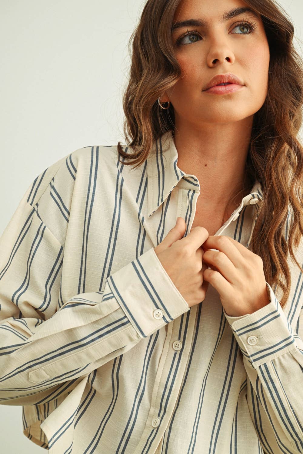 Striped Button Front Kurzarmband Shirt
