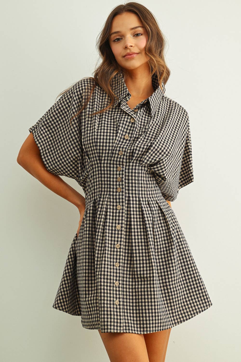 Gingham Patterned Shirt Kleid
