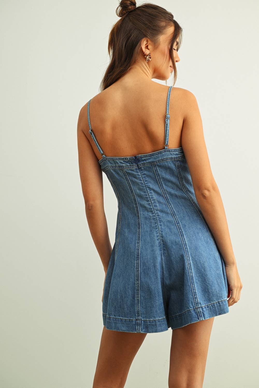 Paneled Washed Denim Romper