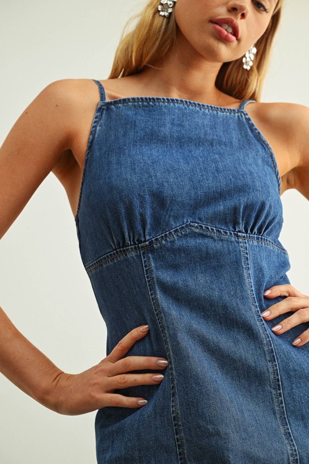 Spaghetti-Strap Leichtgewicht Denim Langkleid