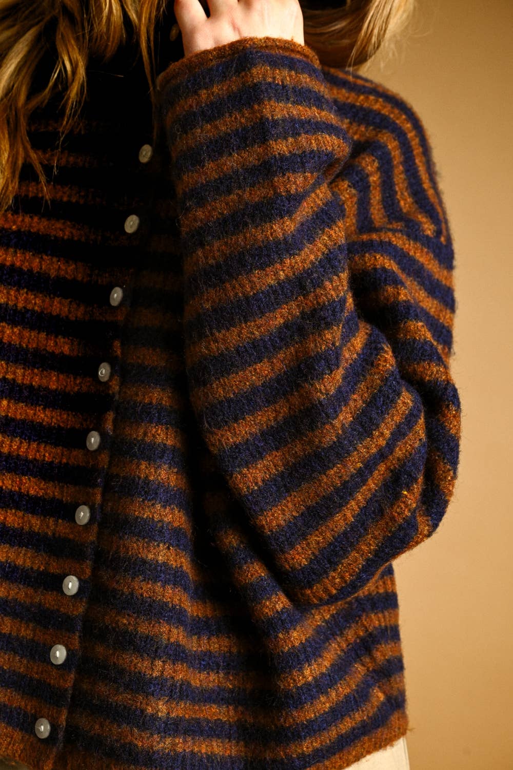 Striped Button Front Pullover Cardigan