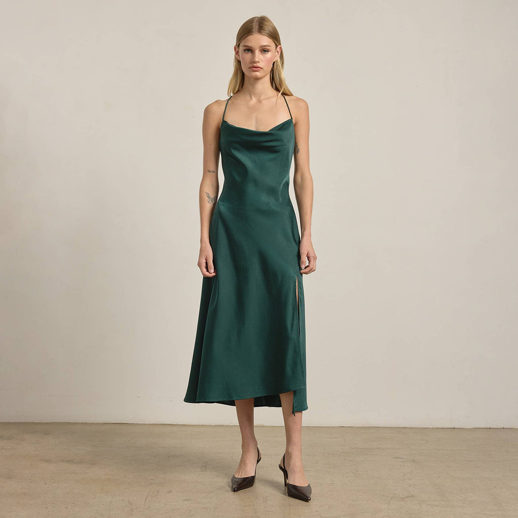 Satin Drape Slip Kleid