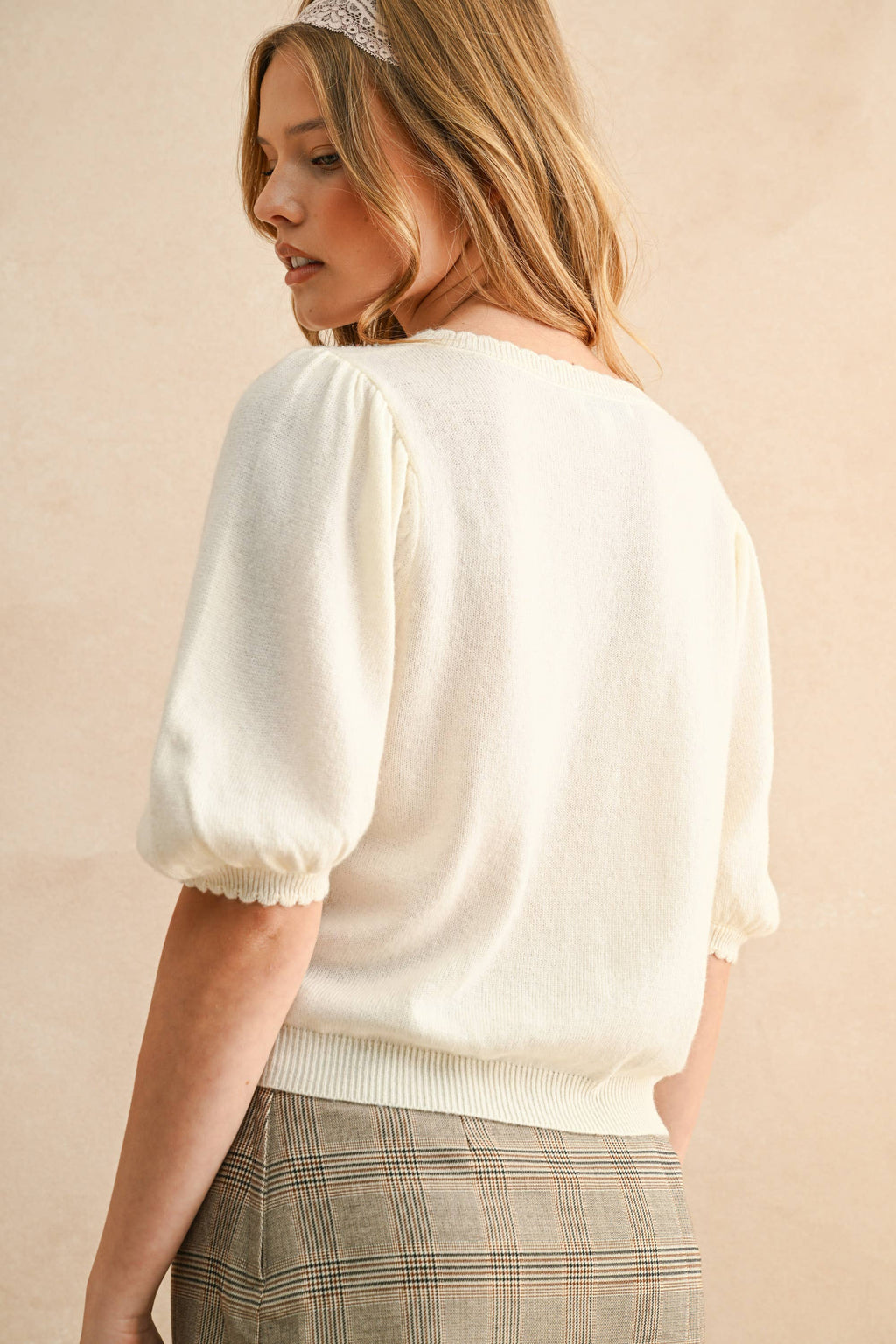 Puff Kurzarm Button Down Strick Cardigan