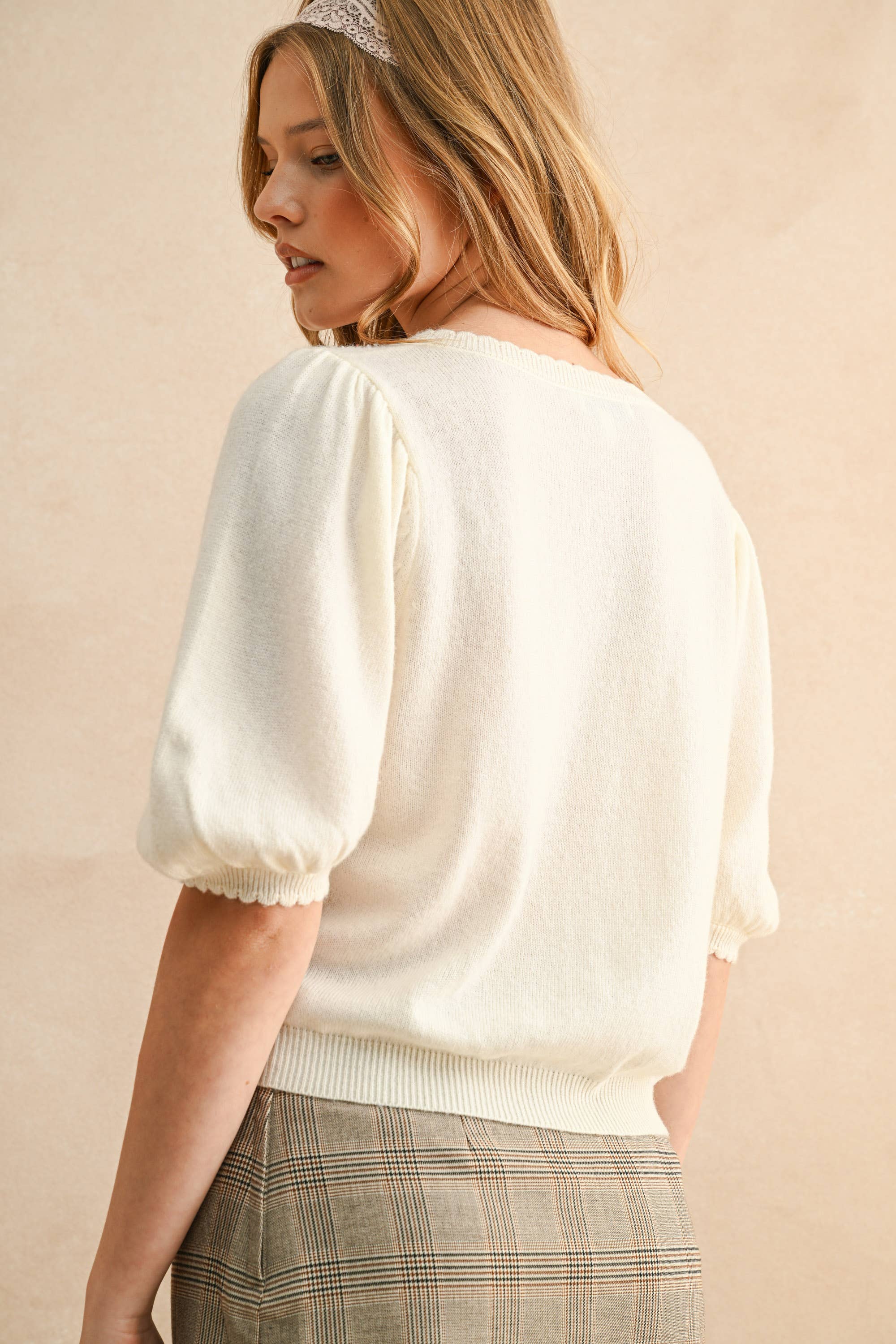 Puff Kurzarm Button Down Strick Cardigan