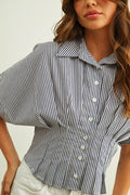 Stripe Button Front Shirt mit Pleated Taille Detail