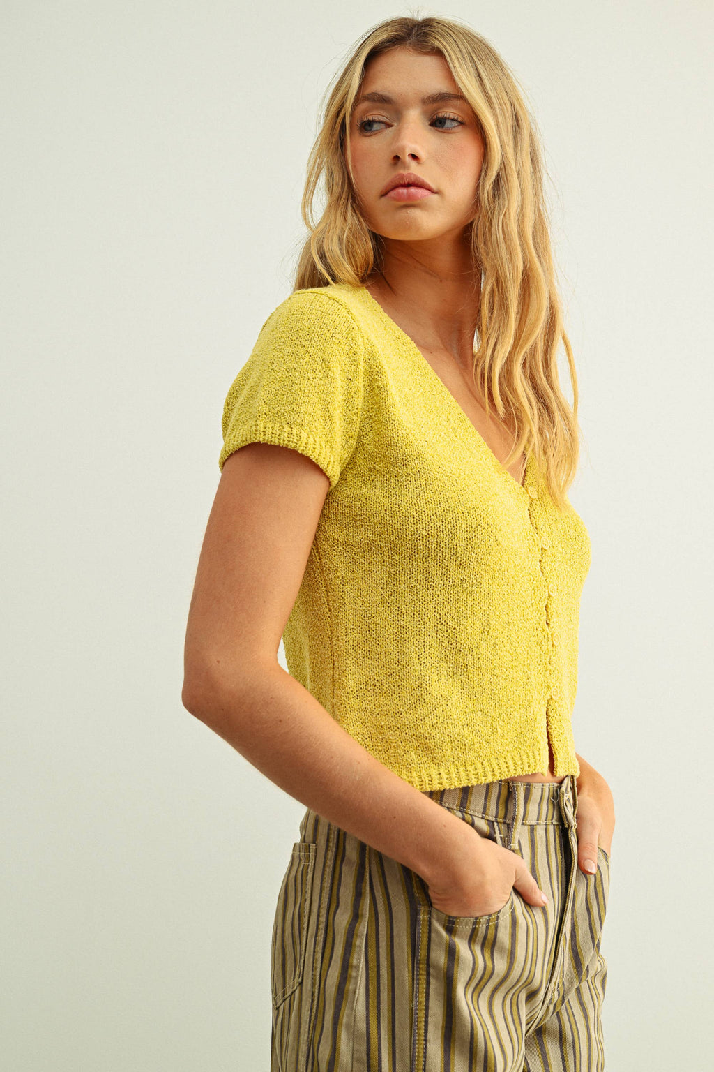 Cap Sleeve Button Front Top