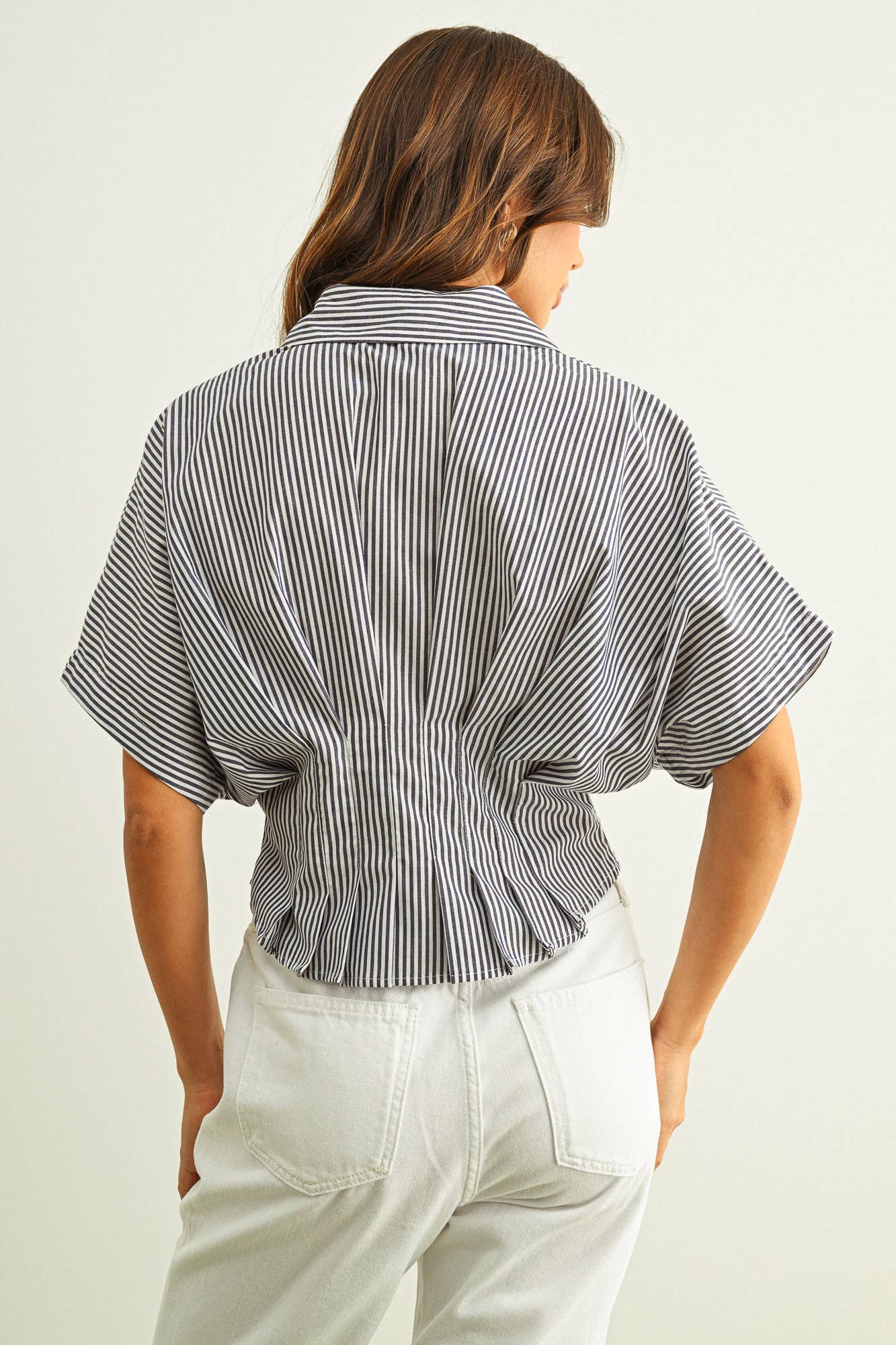 Stripe Button Front Shirt mit Pleated Taille Detail