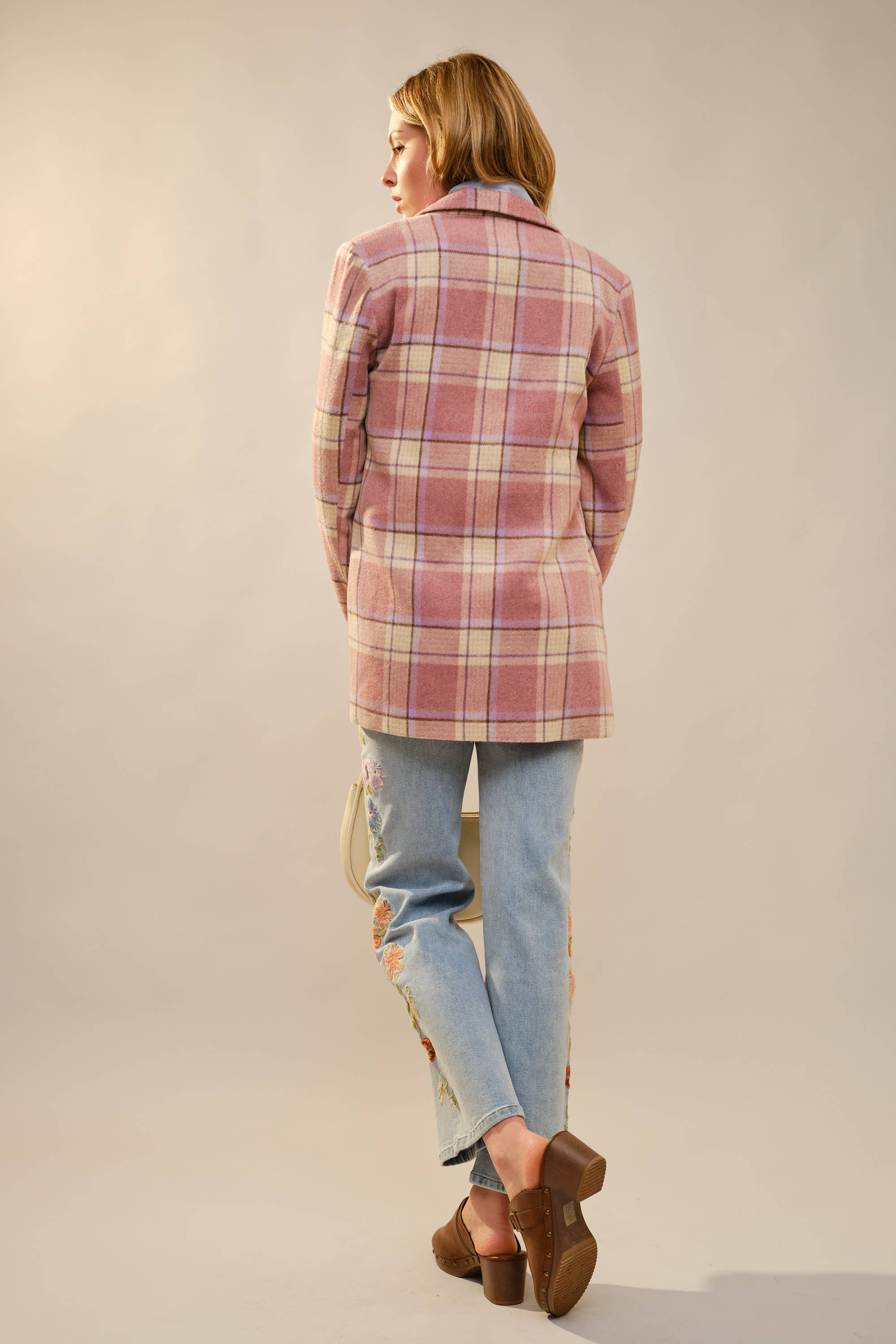 Plaid Perle Button Blazer