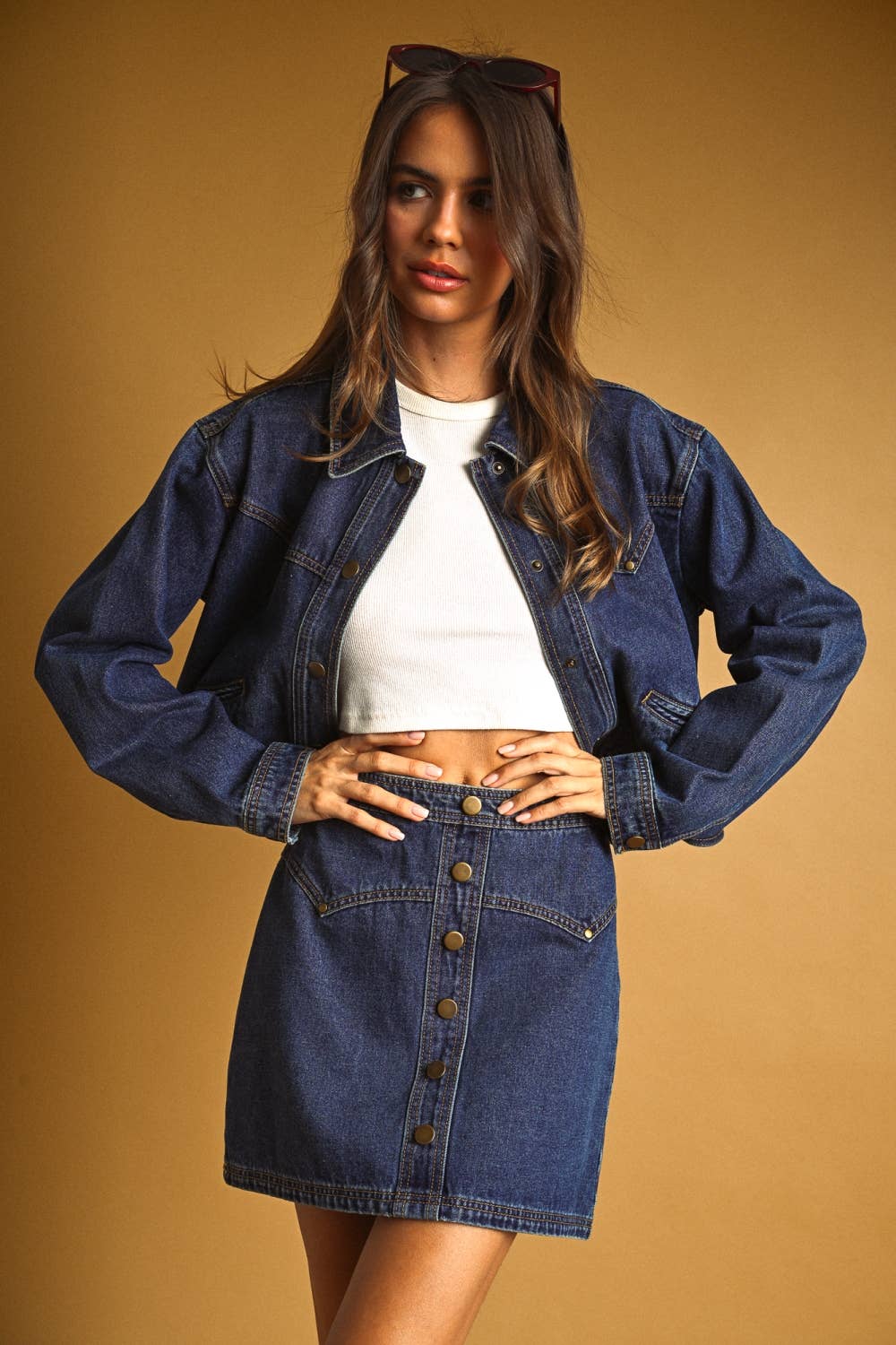 Knopffront Detaillierter Indigo Denim Rock