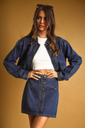 Knopffront Detaillierter Indigo Denim Rock