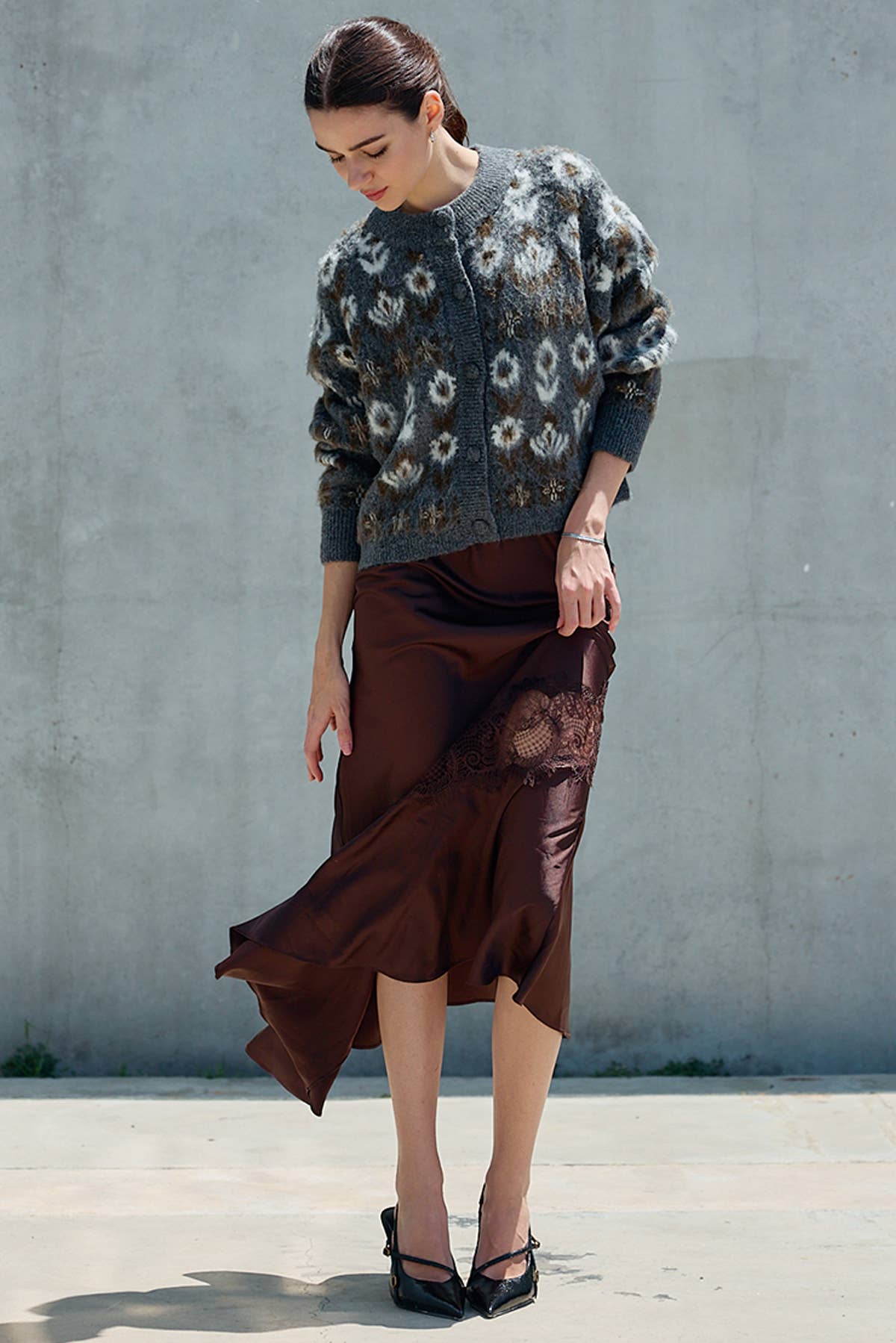 Fuzzy Nordic Blumen Diamond Knit Cardigan