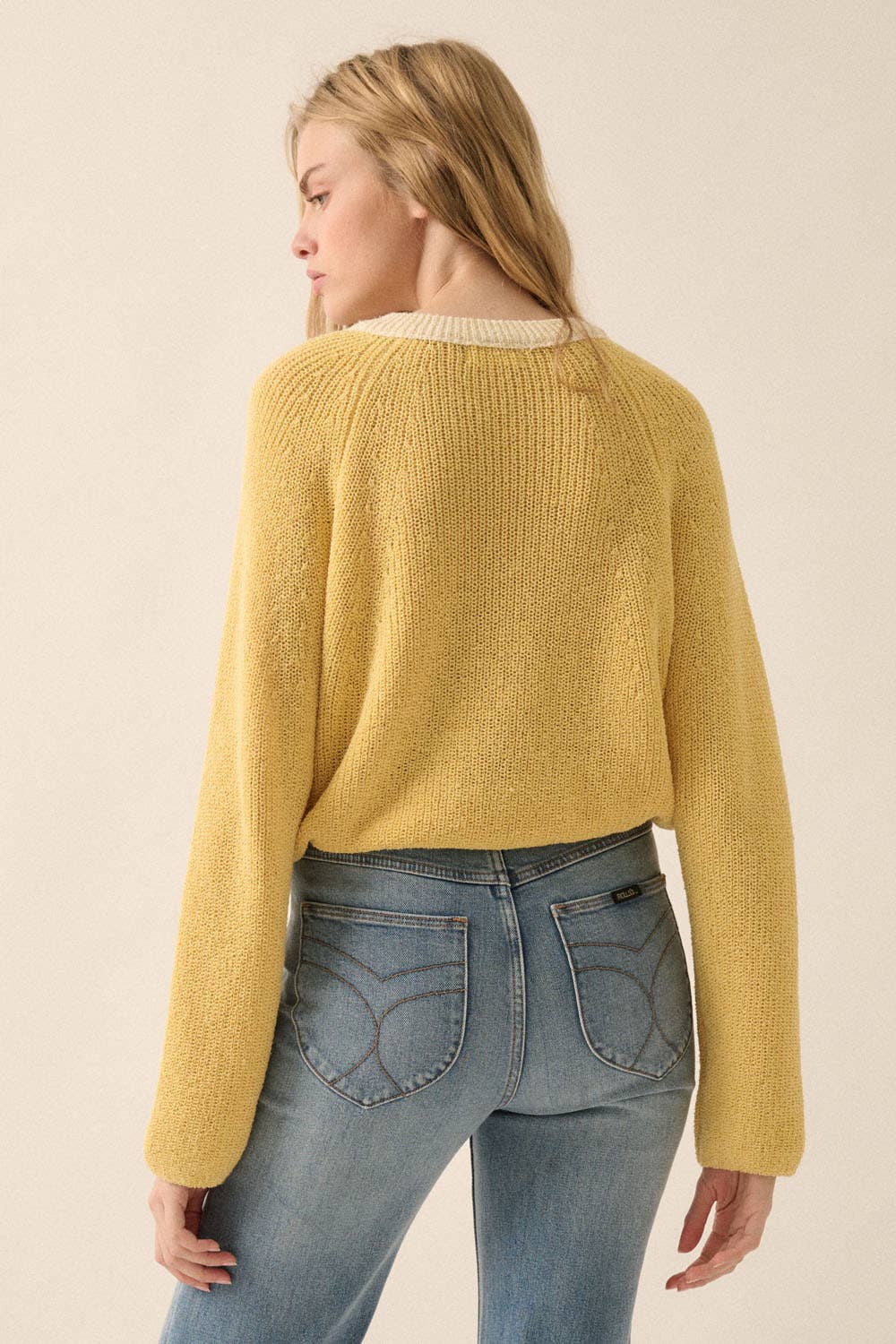 Ribbed Knit Kontrast Cardigan Pullover