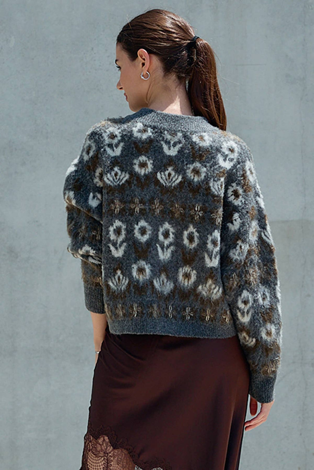 Fuzzy Nordic Blumen Diamond Knit Cardigan