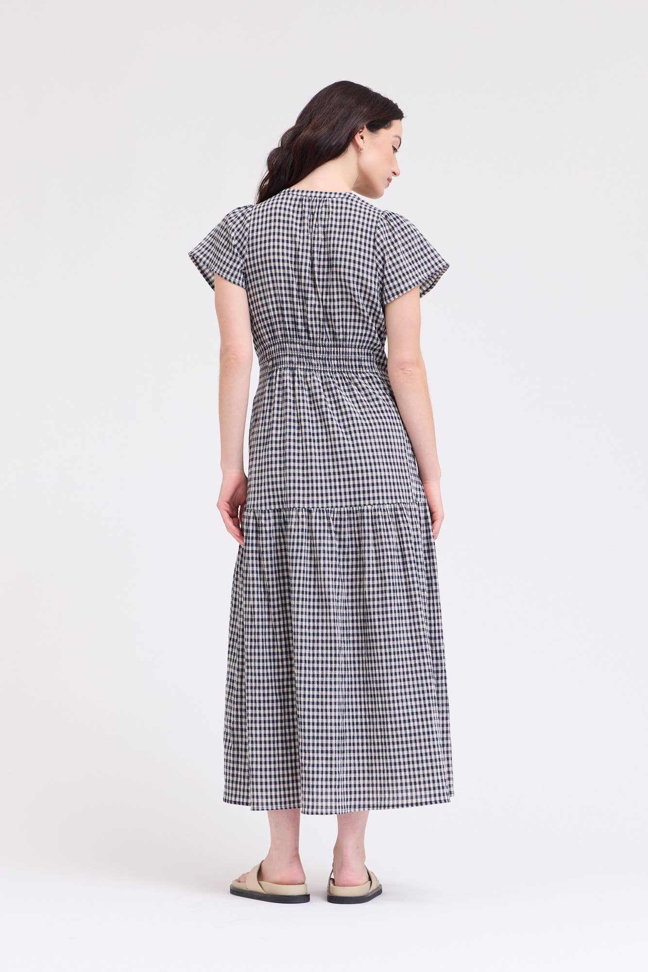 Ruffle Gingham Midi Kleid