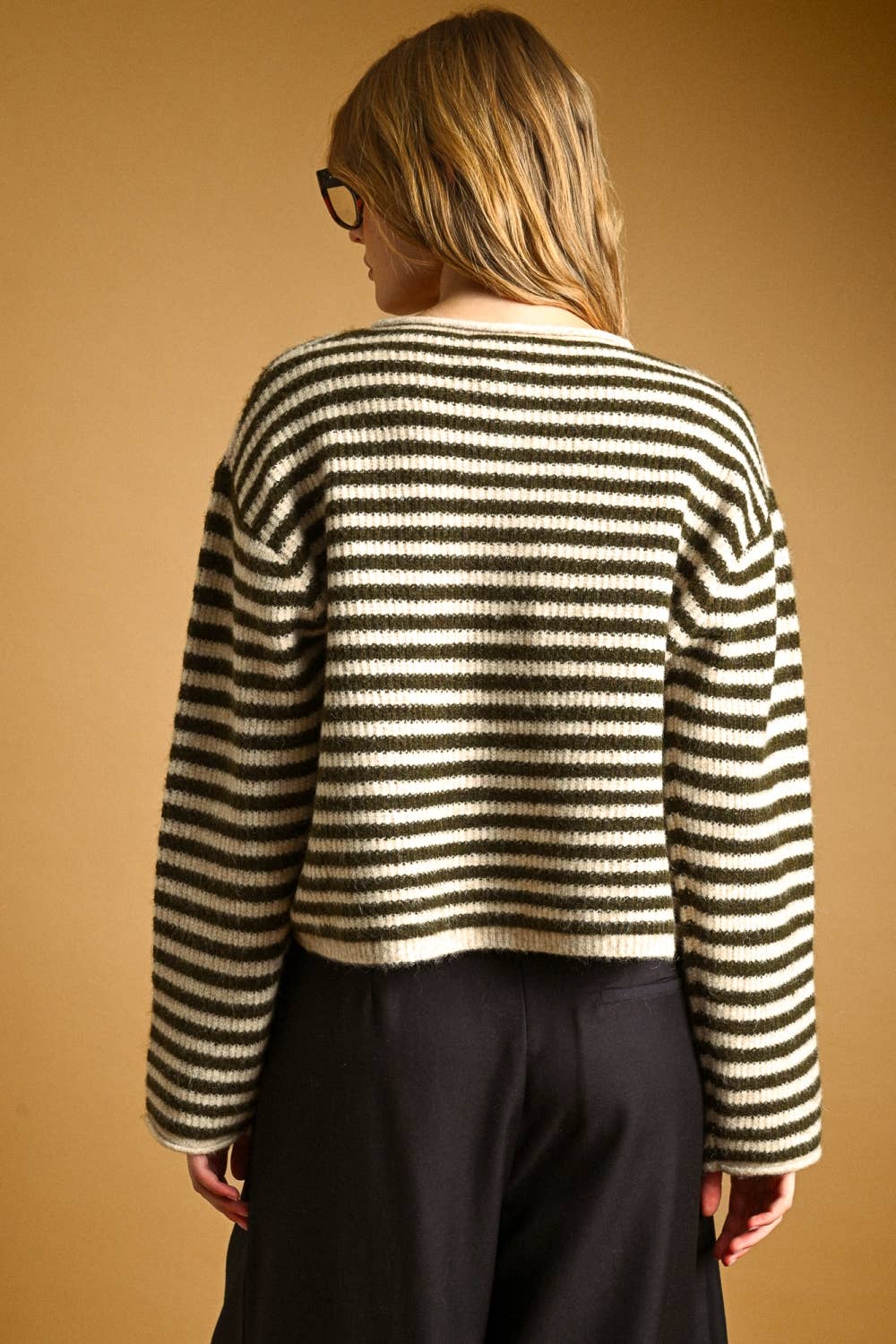 Striped Button Front Pullover Cardigan