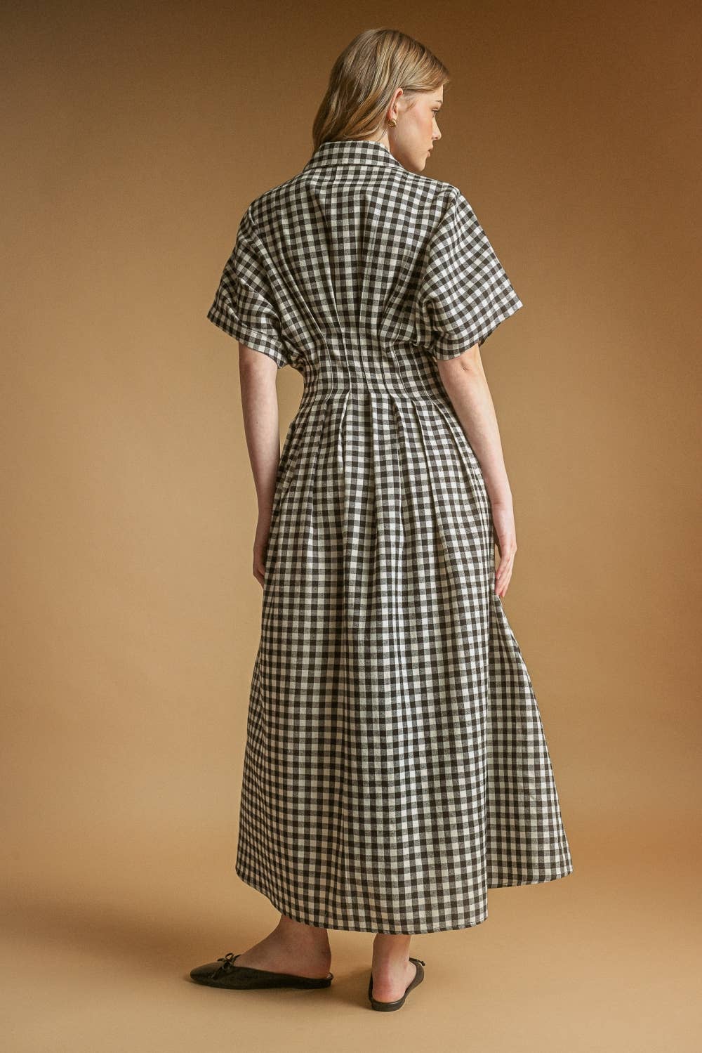 Gingham Pattern Button Down Shirt Kleid