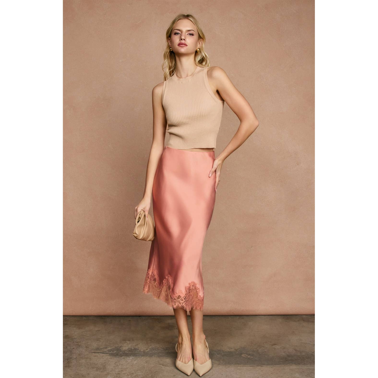 Dull Satin Lace Hem Bleistiftrock