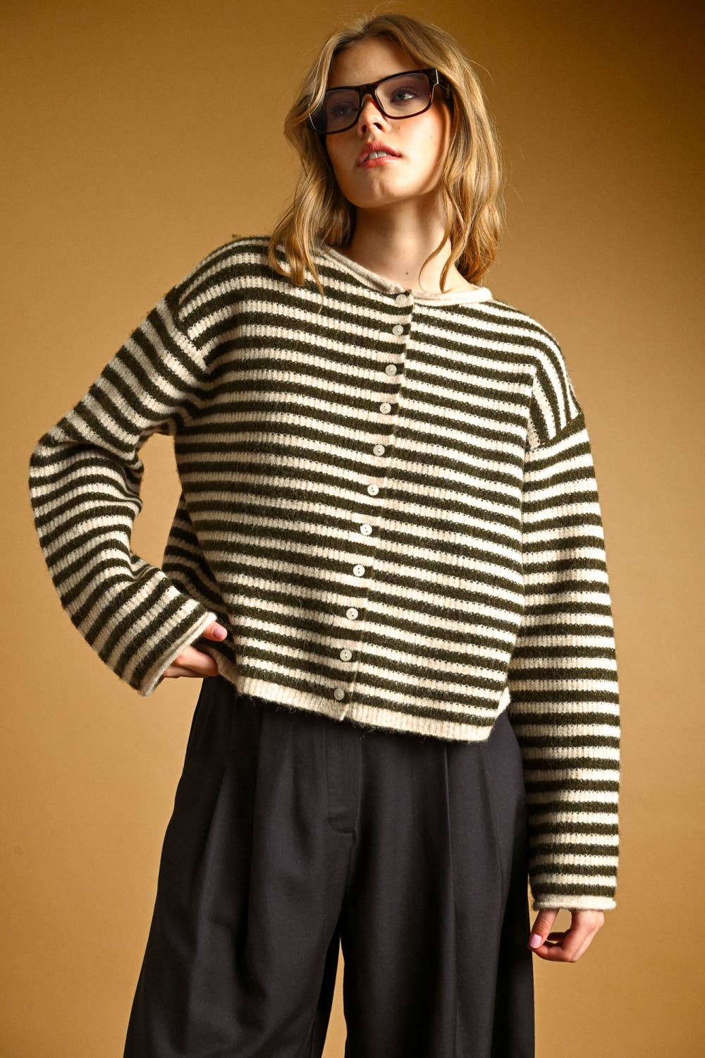 Striped Button Front Pullover Cardigan