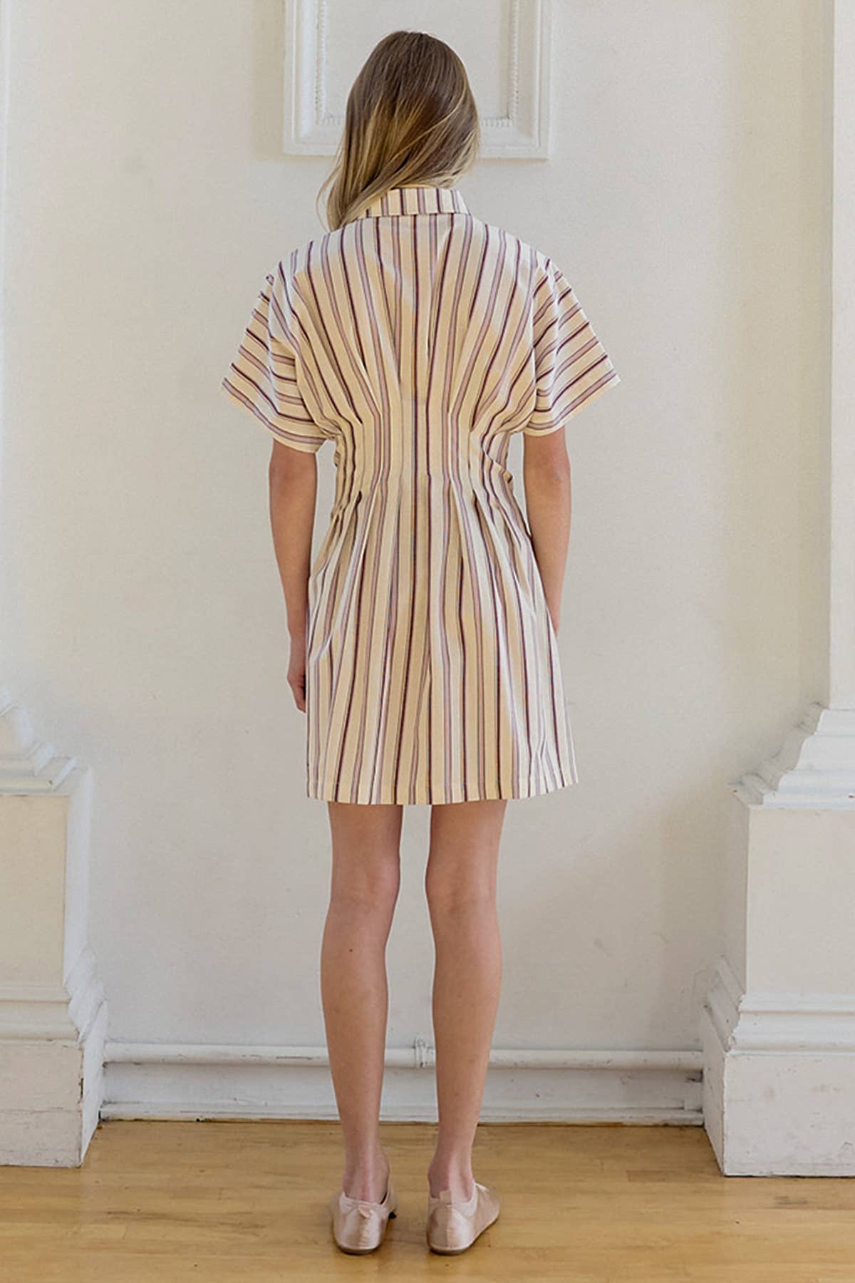 Stripe Dolman-Sleeve Button-Front Mini-Kleid