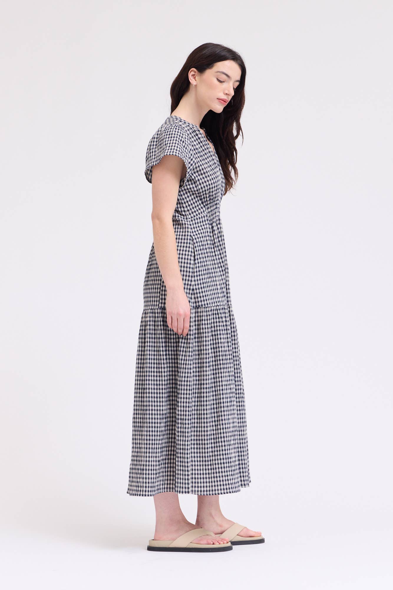 Ruffle Gingham Midi Kleid