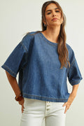Round Neck Kurzarm Denim Top
