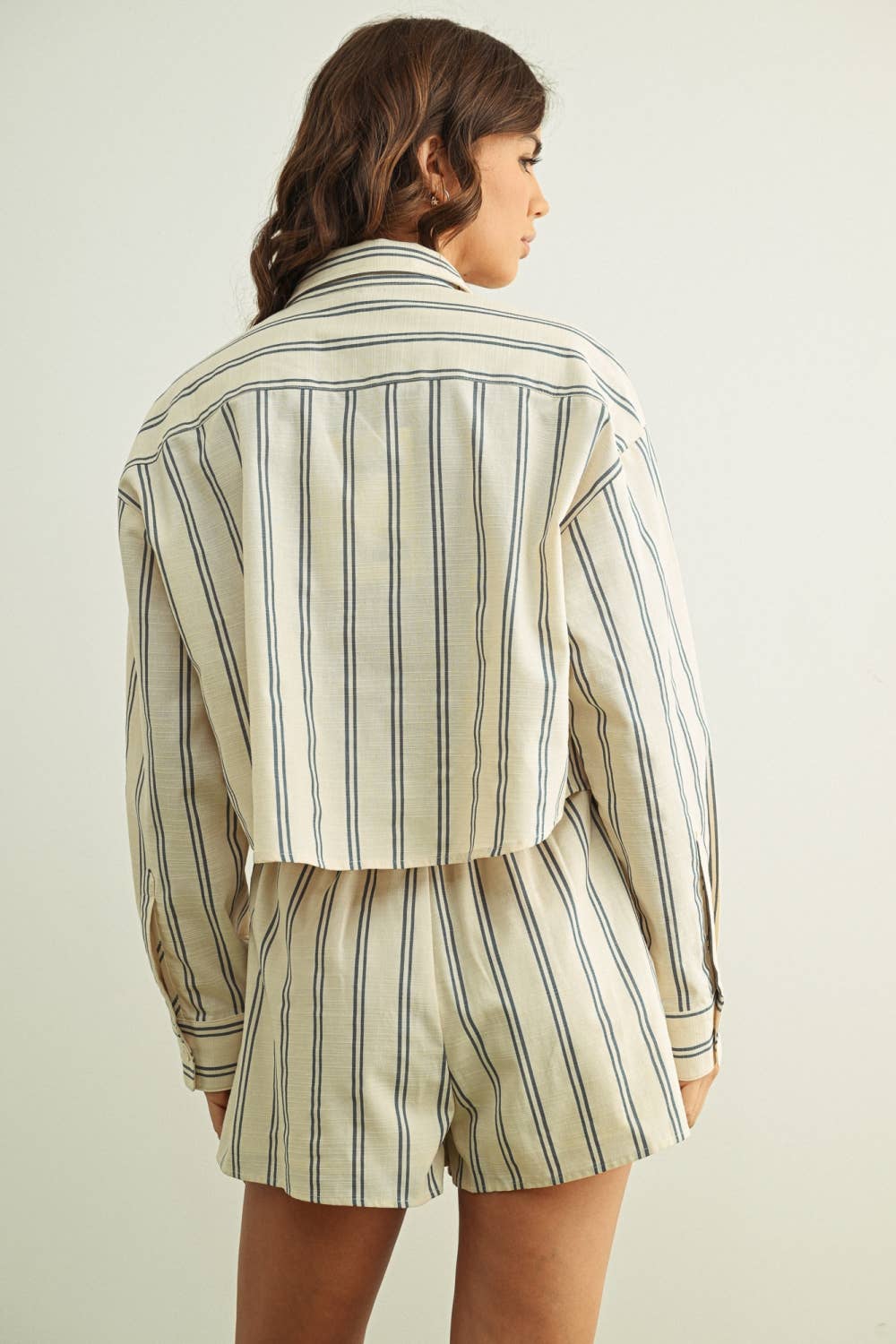 Striped Button Front Kurzarmband Shirt