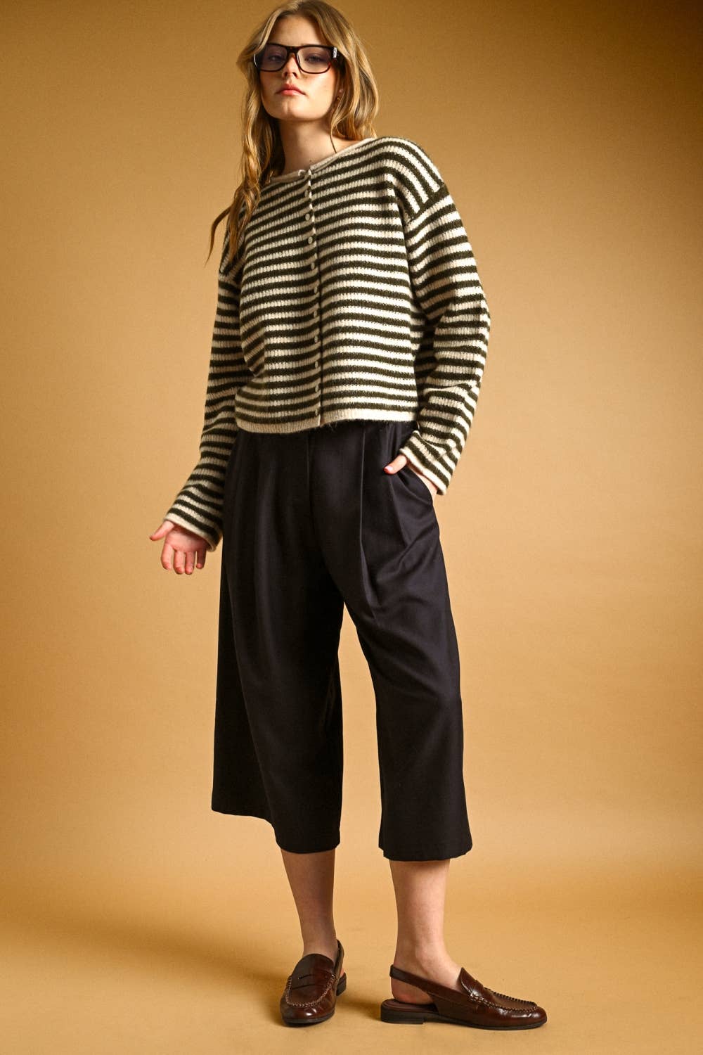 Striped Button Front Pullover Cardigan