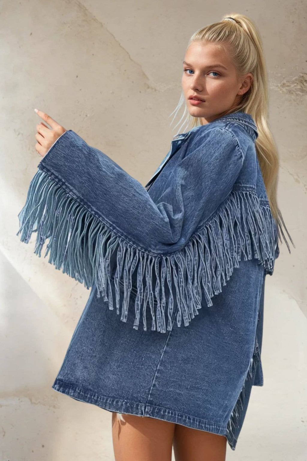Fringed Denim Blazer