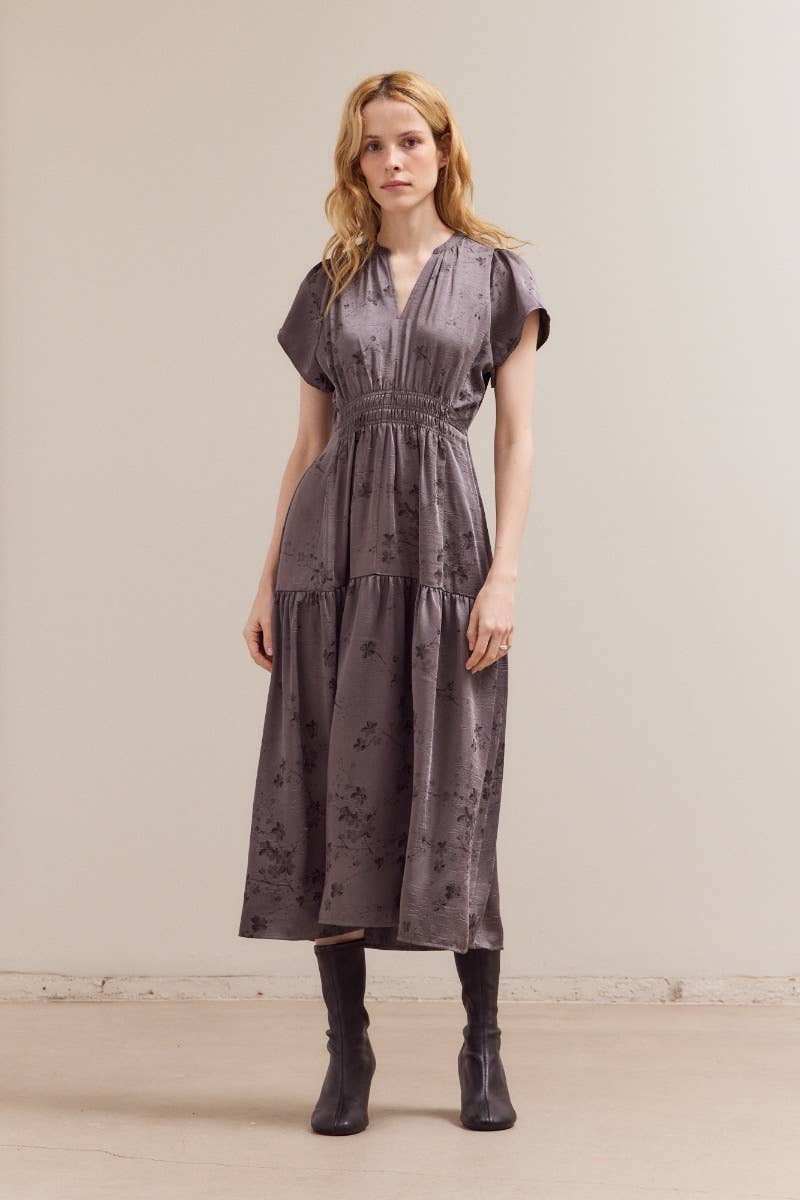 Gedrucktes Ruffle Midi Kleid