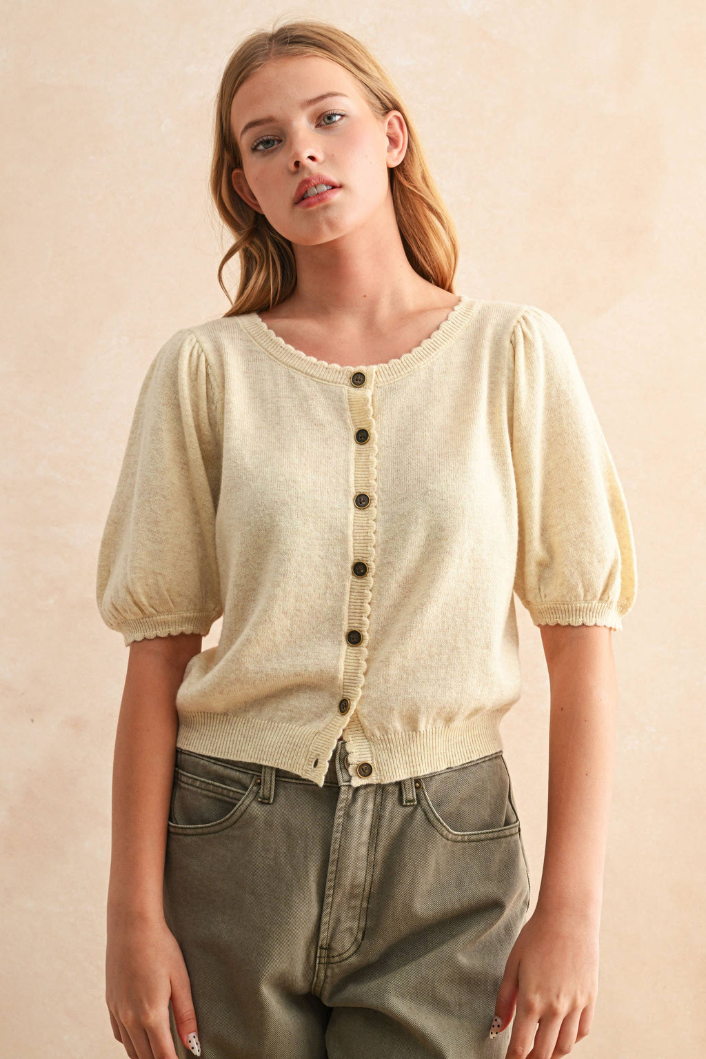 Puff Kurzarm Button Down Strick Cardigan